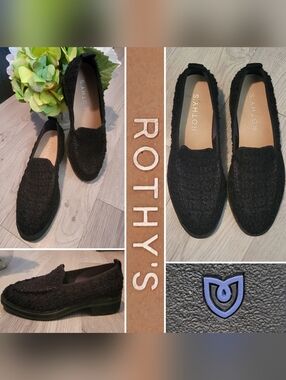 Rothy's The Lug Loafer in Black Bouclé, Women's US 7 EU 37